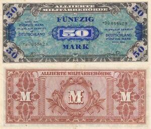 Q4184 Banknote Germany 50 Mark Soviet Printing Alliierte Militarbehorde 1944 
