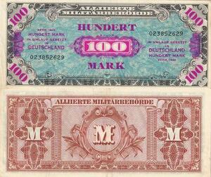 Q4185 Banknote Germany 100 Mark Alliierte Militarbehorde American Printing 1944 