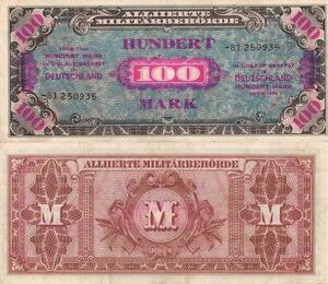 Q4186 Banknote Germany 100 Mark Alliierte Militarbehorde Soviet Printing 1944