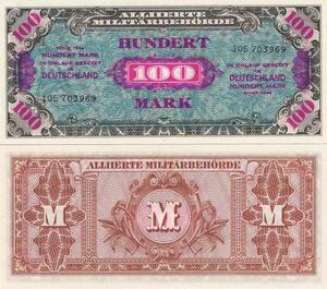 Q4187 Banknote Germany 100 Mark Alliierte Militarbehorde American Printing 1944