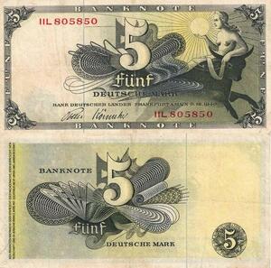 Q4188 Rare Banknote RFA Germany Frankfurt 5 Deutsche Mark Europe Allegory 1948