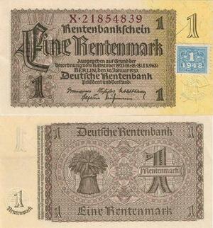 Q4196 Banknote Germany Berlin 1 Rentenmark Stamp 1948 1937 AU - M Offer
