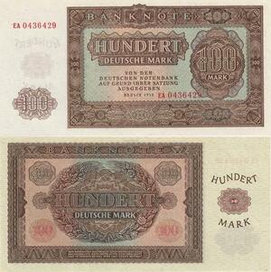 Q4208 Banknote Germany 100 Deutsche Mark  Laurel wreath  Berlin  1953
