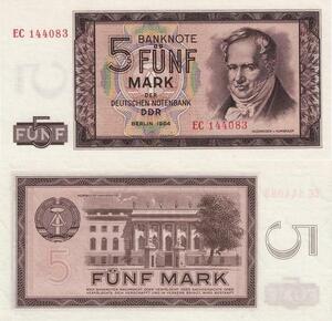Q4211 Banknote Germany 5 Mark Alexander V Humboldt  University Berlin 1964