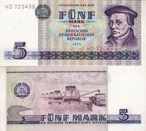 Q4212 Banknote Germany 5 Mark Thomas Müntzer Agricultural scene 1975