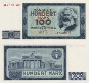 Q4213 Banknote Germany 100 Mark Karl Marx Porte de Brandenburg  Berlin 1964