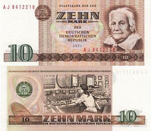 Q4214 Banknote Germany 10 Mark Clara Zetkin Telecom Operator, DDR 1971
