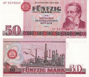Q4215 Banknote Germany 50 Mark Friedrich Engels Factory, hammer, DDR 1971
