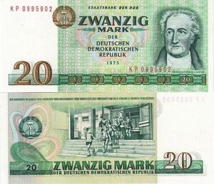 Q4216 Banknote Germany 20 Mark Goethe School, children, DDR 1975 - M Offer