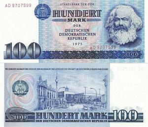 Q4217 Banknote Germany 100 Mark Karl Marx View of a street, DDR 1975 -Offer
