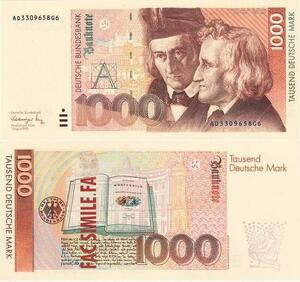 Q4222 Fake Banknote Germany 1000 Deutsche Mark  Grimm brothers Wörterbuch  1991