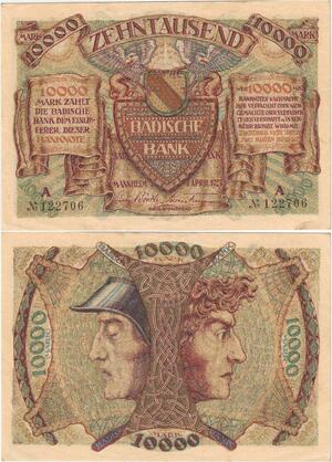Q4229 Banknote Germany 10000 Mark Badische Bank Mannheim 1923 - Make Offer 