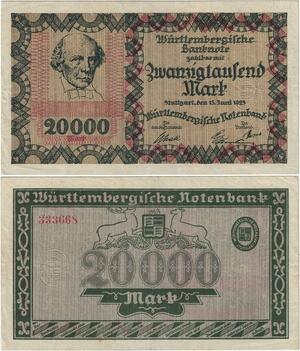 Q4237 Banknote Germany 20000 Mark Two Deers Stuttgart 1923 - Make Offer