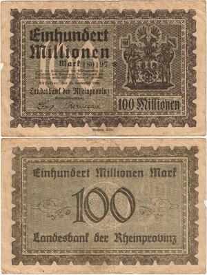 Q4243 Banknote Germany Köln Bachem 100 Mark Rheinprovinz Düsseldorf 1923 