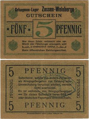 Q4249 Banknote Germany 5 Pfennig Gefangenen-Lager Zossen Weinberge 1914 - 1919
