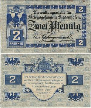 Q4254 Banknote Germany 2 Pfennig Kriegsgefangene Diedenhofen Thionville 1914