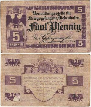 Q4255 Banknote Germany 5 Pfennig Kriegsgefangene Diedenhofen Thionville 1914