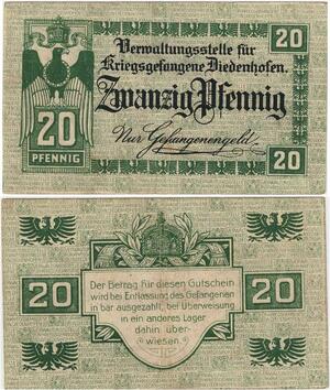 Q4256 Banknote Germany 20 Pfennig Kriegsgefangene Diedenhofen Thionville 1914 