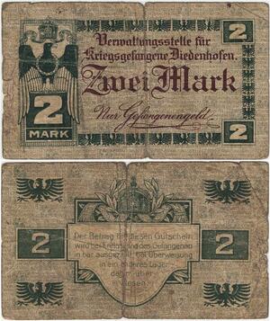Q4260 Banknote Germany 2 Mark Kriegsgefangene Diedenhofen Thionville 1914-1919