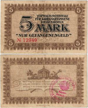 Q4262 Banknote Germany 5 Mark  Kriegsgefangene Diedenhofen Thionville 1914-1919