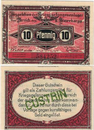 Q4267 Banknote German 10 Pfennig  Inspecktion Kriegsgefangenenlager Bereich 1914