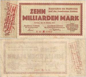 Q4271 Banknote Germany Coblenz 10 Milliarden Mark Until 1924 1923