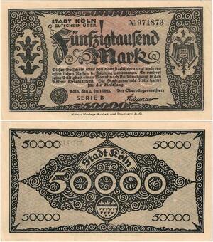 Q4281 Banknote Germany Köln 50000 Mark Ornament 1923 - Offer