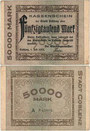 Q4282 Banknote Germany Kassenschein Koblenz 5000 Mark 1923 - Oofer