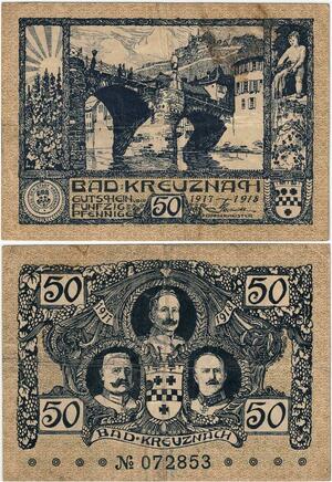 Q4285 Banknote Germany 50 Pfennig Wilhem II Bismarck Ludendorff Bridge 1918