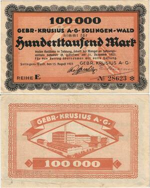 Q4289 Banknote Germany Solingen 100000 Mark Factory 1923 Notgeld - Make Offer