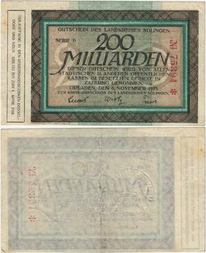 Q4291 Banknote Germany Solingen 200 Milliarden Mark 1923 Notgeld
