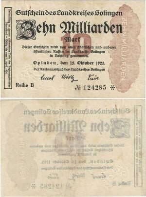 Q4293 Banknote Germany Opladen 10 Milliarden Mark 1923 - Make Offer