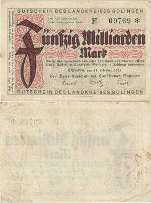 Q4298 Banknote Germany Solingen 50 Milliarden Mark 1923 Notgeld - Make Offer