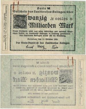 Q4301 Banknote Germany Opladen 20 Milliarden Mark 1923 - Make Offer