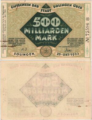 Q4304 Banknote Germany Solingen 500 Milliarden Mark 1923 Notgeld Make Offer