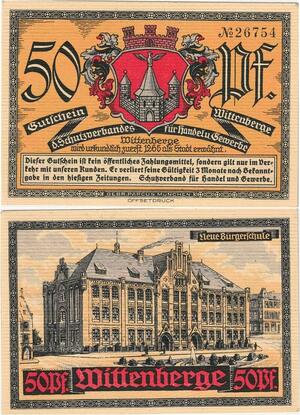 Q4311 Banknote Germany 50 Pfennig New Citizen school Wittenberge 1922