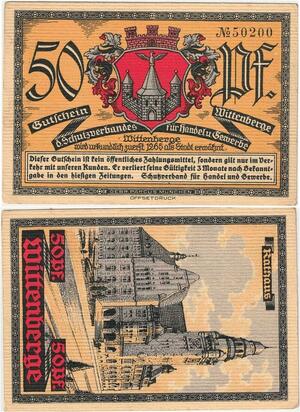 Q4312 Banknote Germany 50 Pfennig City Hall Wittenberge 1922 - Offer