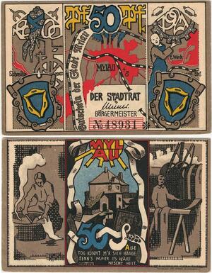 Q4313 Banknote Germany 50 Pfennig Working man & woman Mylau 1921 - Offer