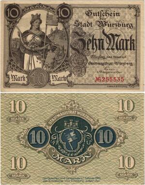 Q4315 Banknote Germany 10 Mark Fortuna Würzburg 1919 - Offer
