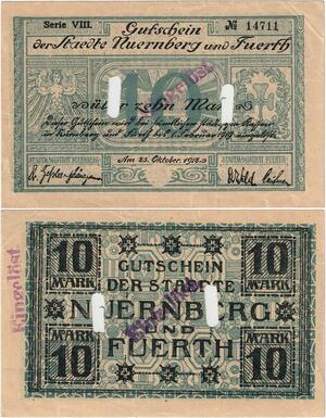 Q4320 Banknote Germany 10 Mark Harpie Nürnberg & Fürth 1919 - Make Offer