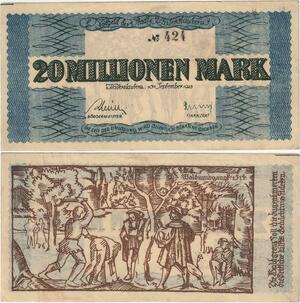 Q4327 Banknote Germany 20000000 Mark Illustration 1514 Kaiserlautern 1923
