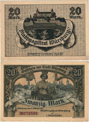 Q4330 Banknote Germany 20 Mark Fortuna Würzburg 1918 - Make Offer