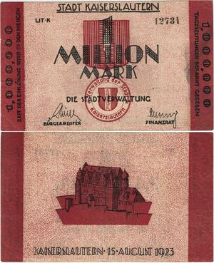 Q4333 Banknote Germany 1000000 Mark  City hall Hamborn 1923 - Offer