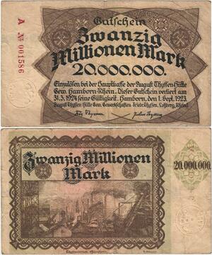 Q4334 Banknote Germany 20000000 Mark Factory Hamborn 1923 - Make Offer