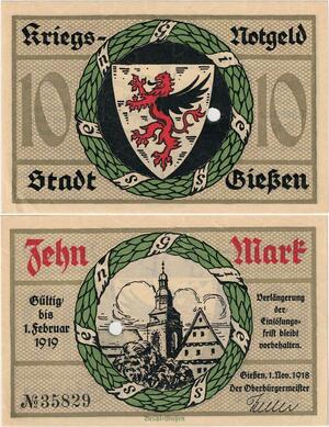 Q4339 Banknote Germany 10 Mark Winged Lion Giessen 1919 - Make Offer