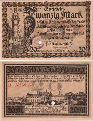 Q4342 Banknote Germany 20 Mark St. Bartholomew's Church Altenburg 1918