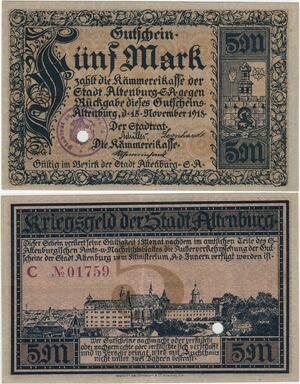 Q4343 Banknote Germany 5 Mark City wall Altenburg 1918 - Make Offer