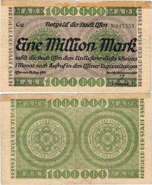 Q4344 Banknote Germany 1000000 Mark Notgeld Essen 1923 - Make Offer