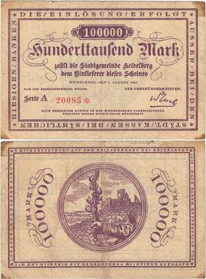 Q4346 Banknote Germany 1000000 Mark Sword with flowers Heidelberg 1923