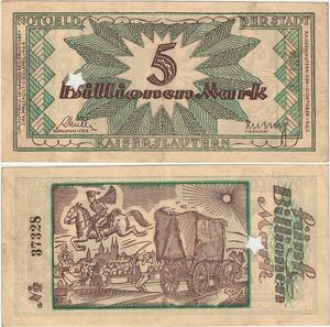 Q4348 Banknote Germany 1000000000000 Mark a rider Kaiserslautern 1923